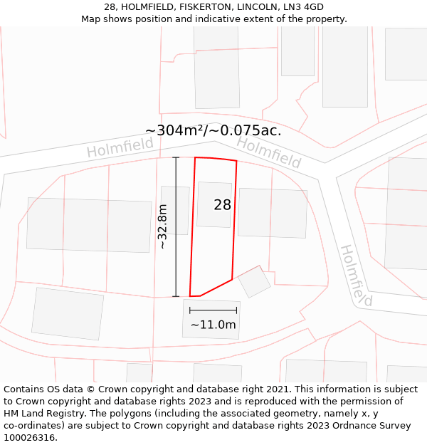 28, HOLMFIELD, FISKERTON, LINCOLN, LN3 4GD: Plot and title map