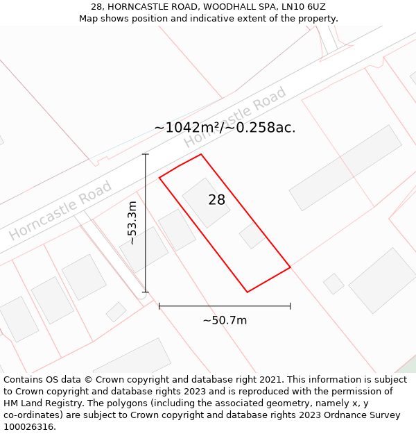 28, HORNCASTLE ROAD, WOODHALL SPA, LN10 6UZ: Plot and title map