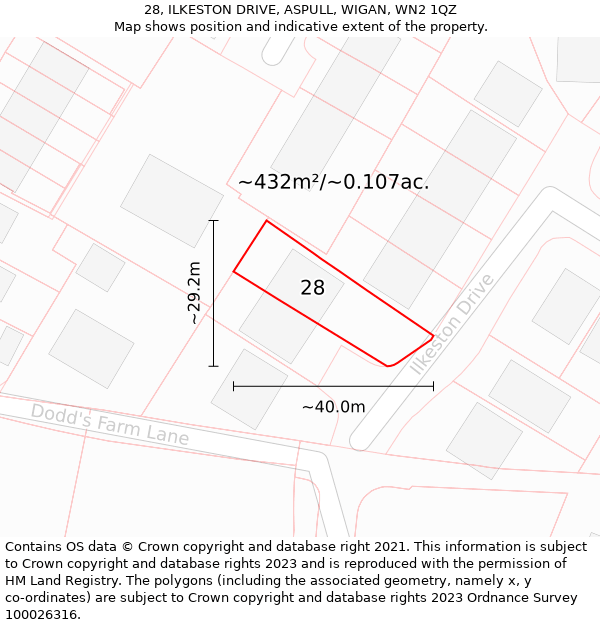 28, ILKESTON DRIVE, ASPULL, WIGAN, WN2 1QZ: Plot and title map