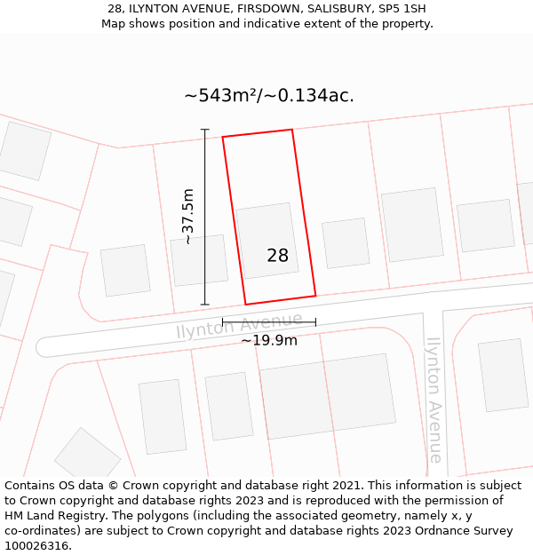 28, ILYNTON AVENUE, FIRSDOWN, SALISBURY, SP5 1SH: Plot and title map