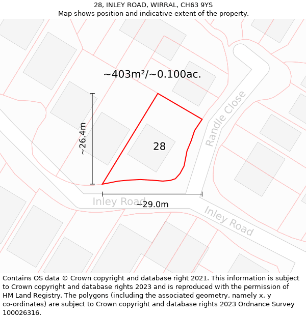 28, INLEY ROAD, WIRRAL, CH63 9YS: Plot and title map