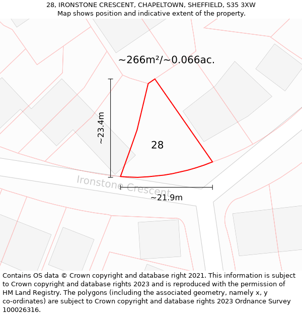 28, IRONSTONE CRESCENT, CHAPELTOWN, SHEFFIELD, S35 3XW: Plot and title map