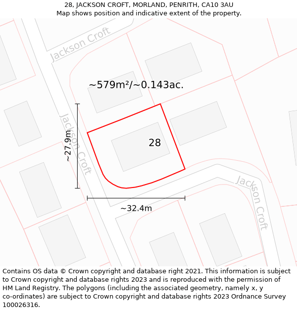 28, JACKSON CROFT, MORLAND, PENRITH, CA10 3AU: Plot and title map