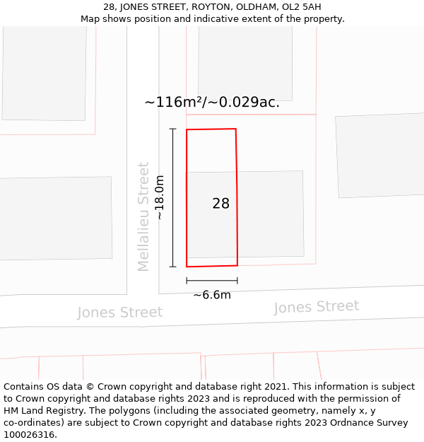 28, JONES STREET, ROYTON, OLDHAM, OL2 5AH: Plot and title map