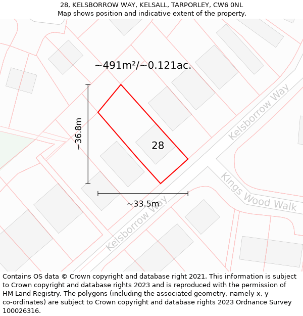 28, KELSBORROW WAY, KELSALL, TARPORLEY, CW6 0NL: Plot and title map