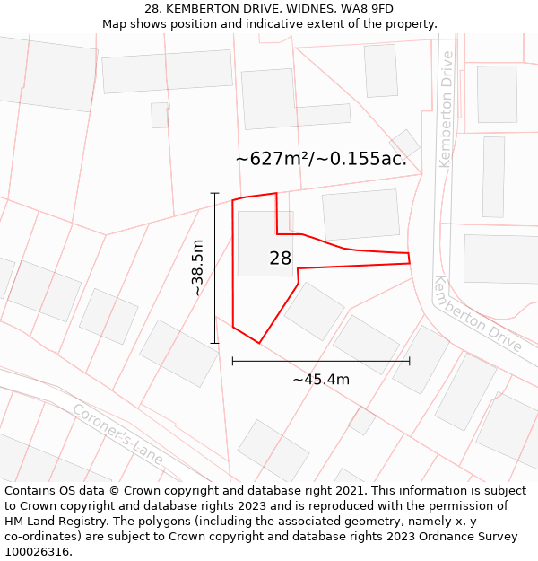 28, KEMBERTON DRIVE, WIDNES, WA8 9FD: Plot and title map