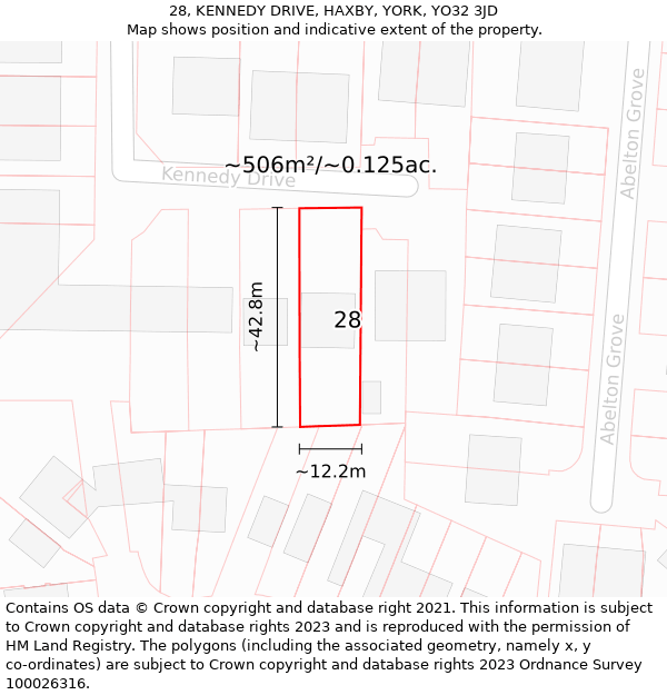 28, KENNEDY DRIVE, HAXBY, YORK, YO32 3JD: Plot and title map