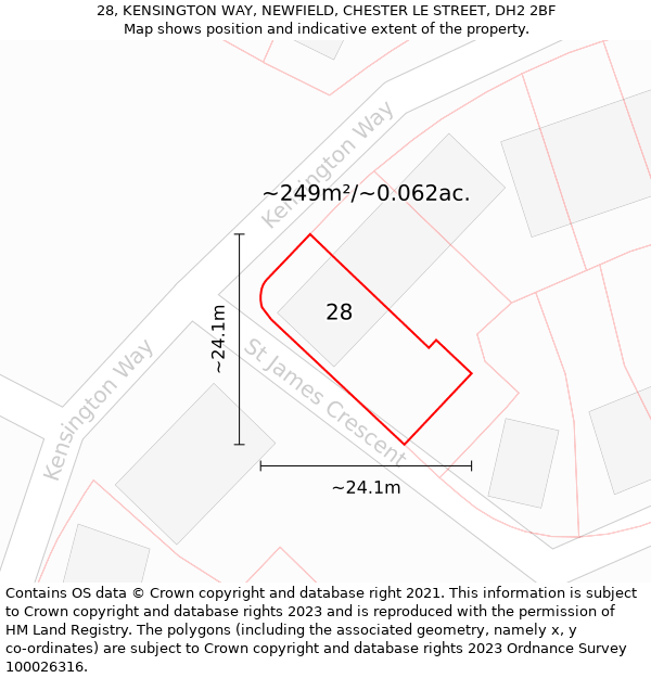 28, KENSINGTON WAY, NEWFIELD, CHESTER LE STREET, DH2 2BF: Plot and title map