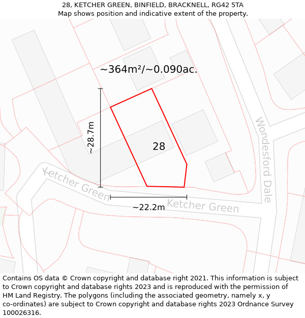 28, KETCHER GREEN, BINFIELD, BRACKNELL, RG42 5TA: Plot and title map