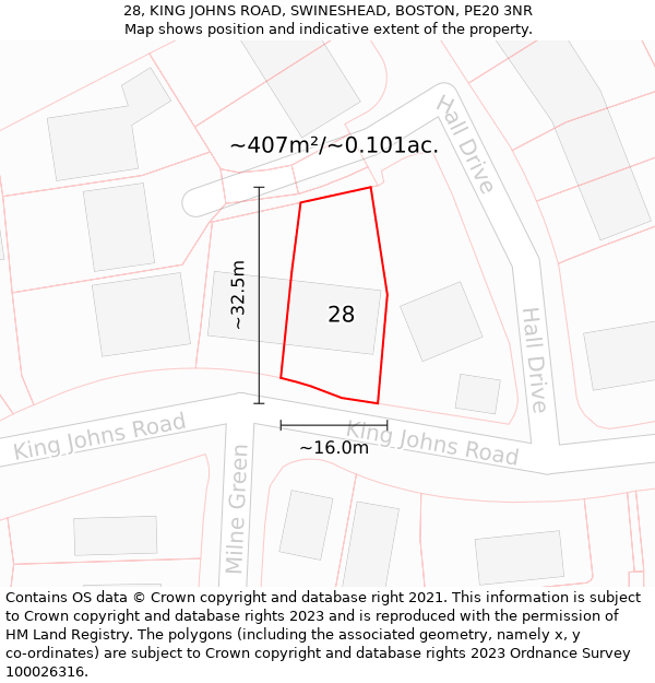 28, KING JOHNS ROAD, SWINESHEAD, BOSTON, PE20 3NR: Plot and title map