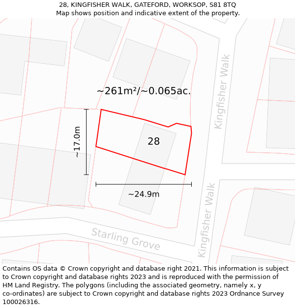 28, KINGFISHER WALK, GATEFORD, WORKSOP, S81 8TQ: Plot and title map