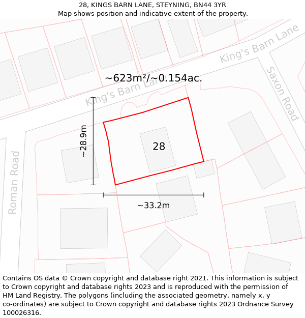 28, KINGS BARN LANE, STEYNING, BN44 3YR: Plot and title map