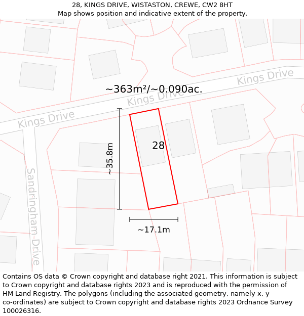 28, KINGS DRIVE, WISTASTON, CREWE, CW2 8HT: Plot and title map