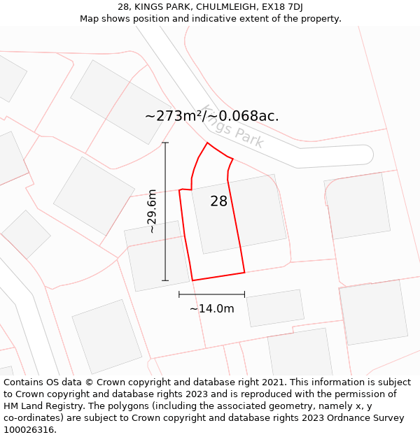 28, KINGS PARK, CHULMLEIGH, EX18 7DJ: Plot and title map