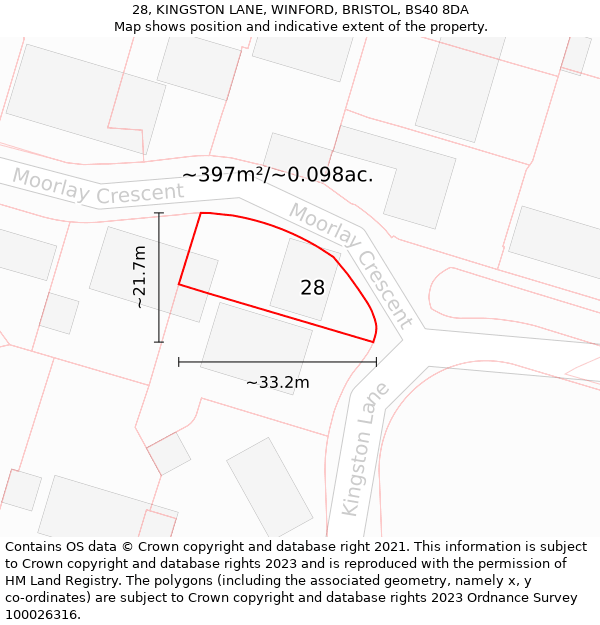 28, KINGSTON LANE, WINFORD, BRISTOL, BS40 8DA: Plot and title map