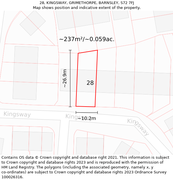 28, KINGSWAY, GRIMETHORPE, BARNSLEY, S72 7FJ: Plot and title map