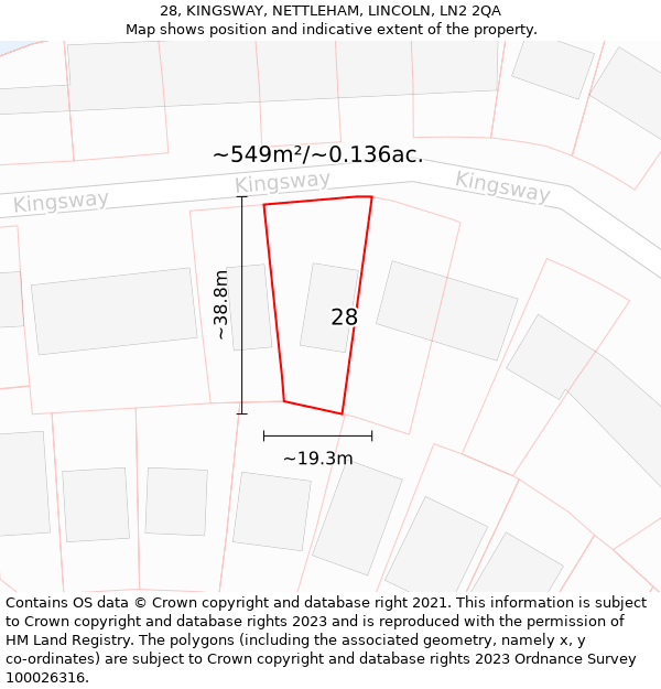 28, KINGSWAY, NETTLEHAM, LINCOLN, LN2 2QA: Plot and title map