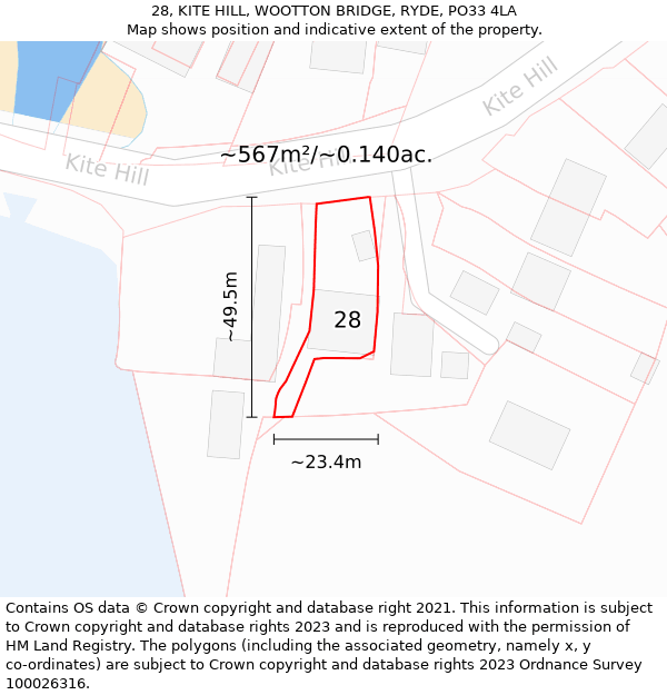 28, KITE HILL, WOOTTON BRIDGE, RYDE, PO33 4LA: Plot and title map