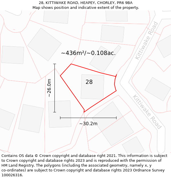 28, KITTIWAKE ROAD, HEAPEY, CHORLEY, PR6 9BA: Plot and title map