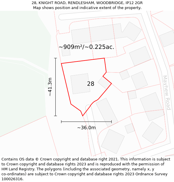 28, KNIGHT ROAD, RENDLESHAM, WOODBRIDGE, IP12 2GR: Plot and title map