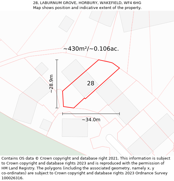 28, LABURNUM GROVE, HORBURY, WAKEFIELD, WF4 6HG: Plot and title map