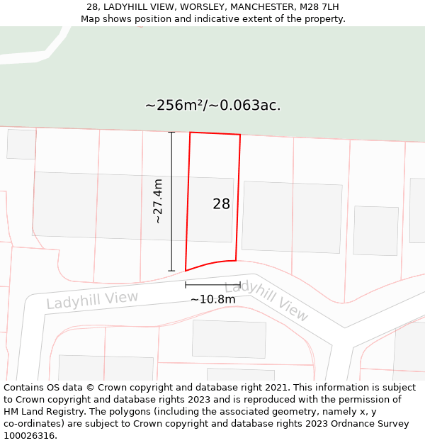 28, LADYHILL VIEW, WORSLEY, MANCHESTER, M28 7LH: Plot and title map