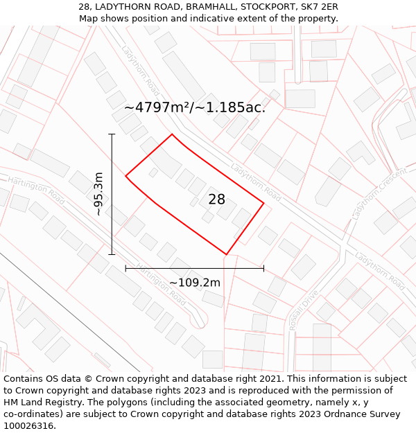 28, LADYTHORN ROAD, BRAMHALL, STOCKPORT, SK7 2ER: Plot and title map