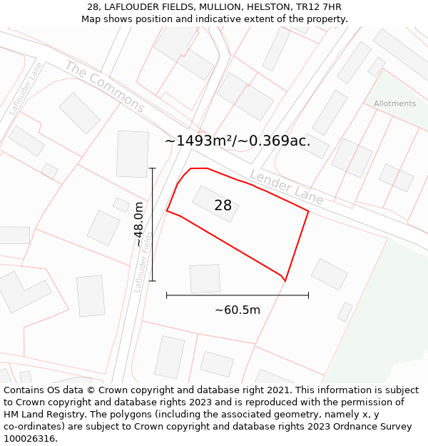 28, LAFLOUDER FIELDS, MULLION, HELSTON, TR12 7HR: Plot and title map