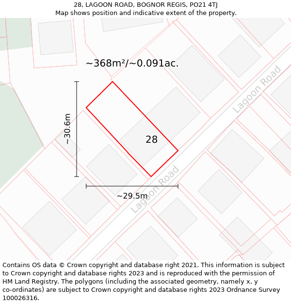 28, LAGOON ROAD, BOGNOR REGIS, PO21 4TJ: Plot and title map