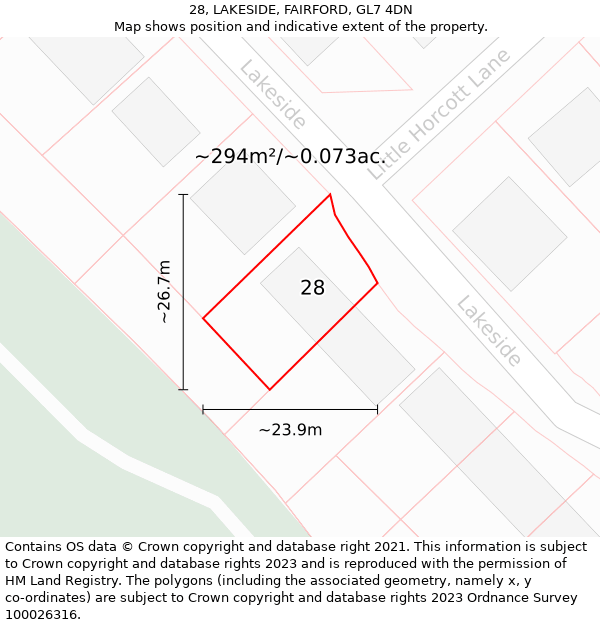 28, LAKESIDE, FAIRFORD, GL7 4DN: Plot and title map