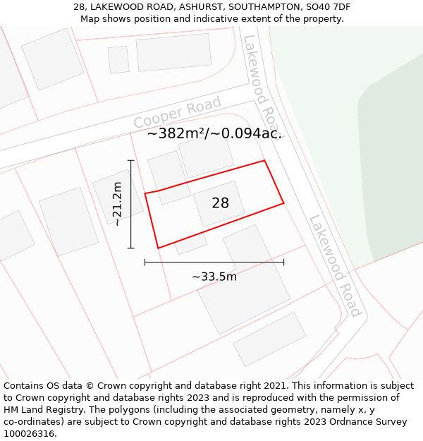 28, LAKEWOOD ROAD, ASHURST, SOUTHAMPTON, SO40 7DF: Plot and title map