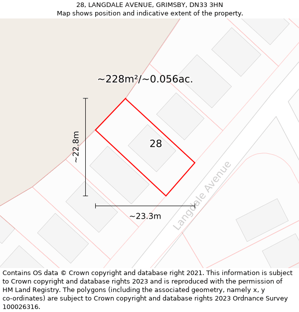 28, LANGDALE AVENUE, GRIMSBY, DN33 3HN: Plot and title map