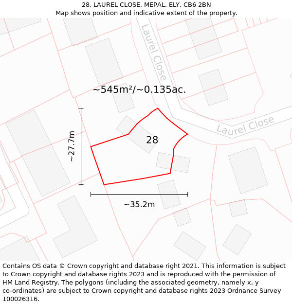 28, LAUREL CLOSE, MEPAL, ELY, CB6 2BN: Plot and title map