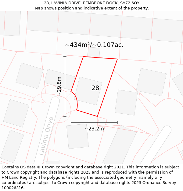 28, LAVINIA DRIVE, PEMBROKE DOCK, SA72 6QY: Plot and title map