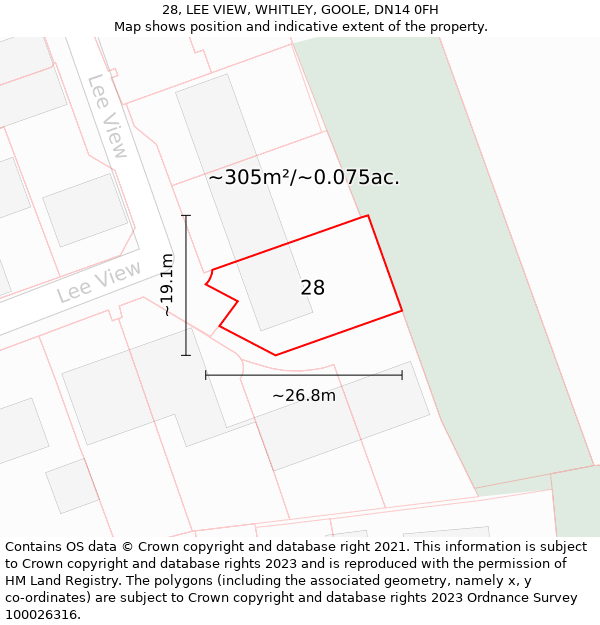 28, LEE VIEW, WHITLEY, GOOLE, DN14 0FH: Plot and title map