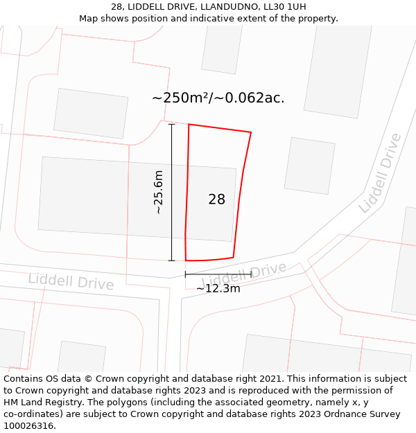 28, LIDDELL DRIVE, LLANDUDNO, LL30 1UH: Plot and title map