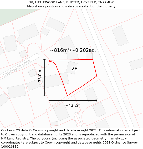 28, LITTLEWOOD LANE, BUXTED, UCKFIELD, TN22 4LW: Plot and title map