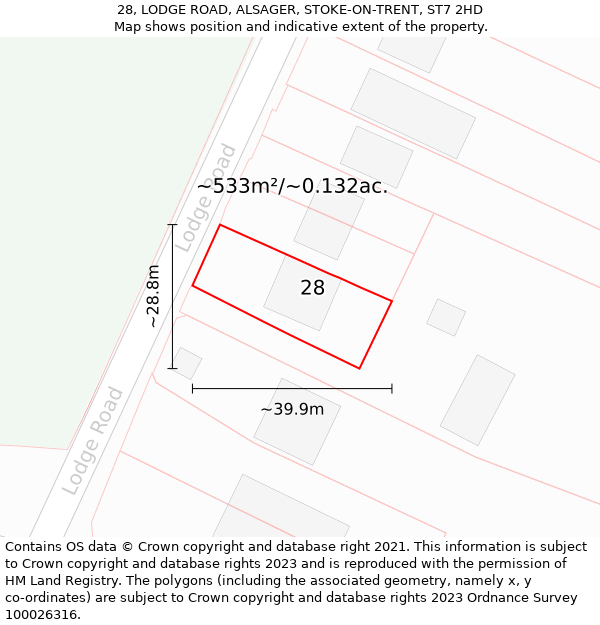 28, LODGE ROAD, ALSAGER, STOKE-ON-TRENT, ST7 2HD: Plot and title map