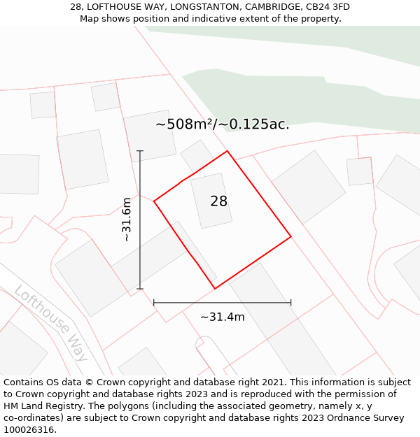 28, LOFTHOUSE WAY, LONGSTANTON, CAMBRIDGE, CB24 3FD: Plot and title map