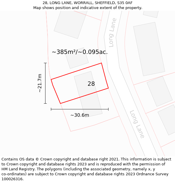 28, LONG LANE, WORRALL, SHEFFIELD, S35 0AF: Plot and title map