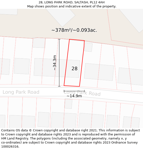 28, LONG PARK ROAD, SALTASH, PL12 4AH: Plot and title map