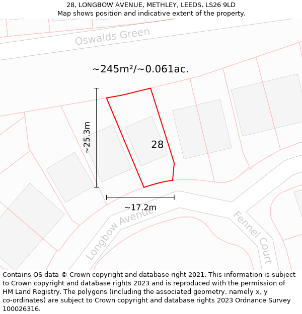 28, LONGBOW AVENUE, METHLEY, LEEDS, LS26 9LD: Plot and title map