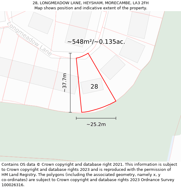 28, LONGMEADOW LANE, HEYSHAM, MORECAMBE, LA3 2FH: Plot and title map