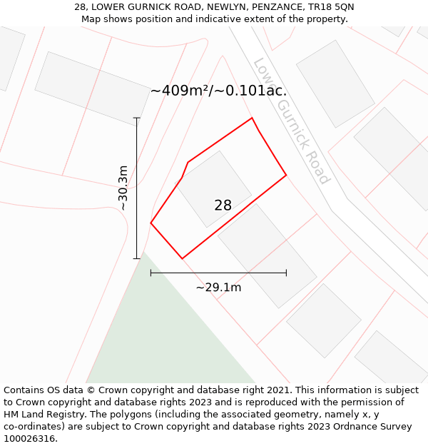 28, LOWER GURNICK ROAD, NEWLYN, PENZANCE, TR18 5QN: Plot and title map