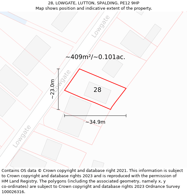 28, LOWGATE, LUTTON, SPALDING, PE12 9HP: Plot and title map