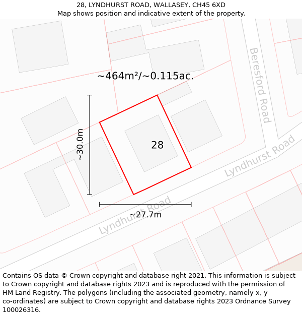 28, LYNDHURST ROAD, WALLASEY, CH45 6XD: Plot and title map