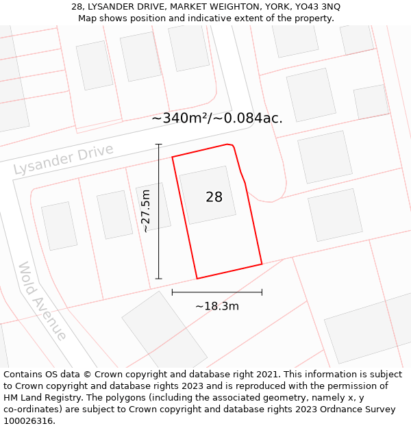 28, LYSANDER DRIVE, MARKET WEIGHTON, YORK, YO43 3NQ: Plot and title map