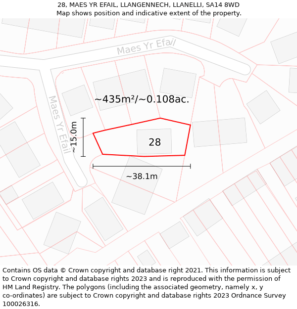 28, MAES YR EFAIL, LLANGENNECH, LLANELLI, SA14 8WD: Plot and title map