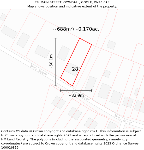 28, MAIN STREET, GOWDALL, GOOLE, DN14 0AE: Plot and title map