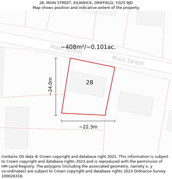 28, MAIN STREET, KILNWICK, DRIFFIELD, YO25 9JD: Plot and title map